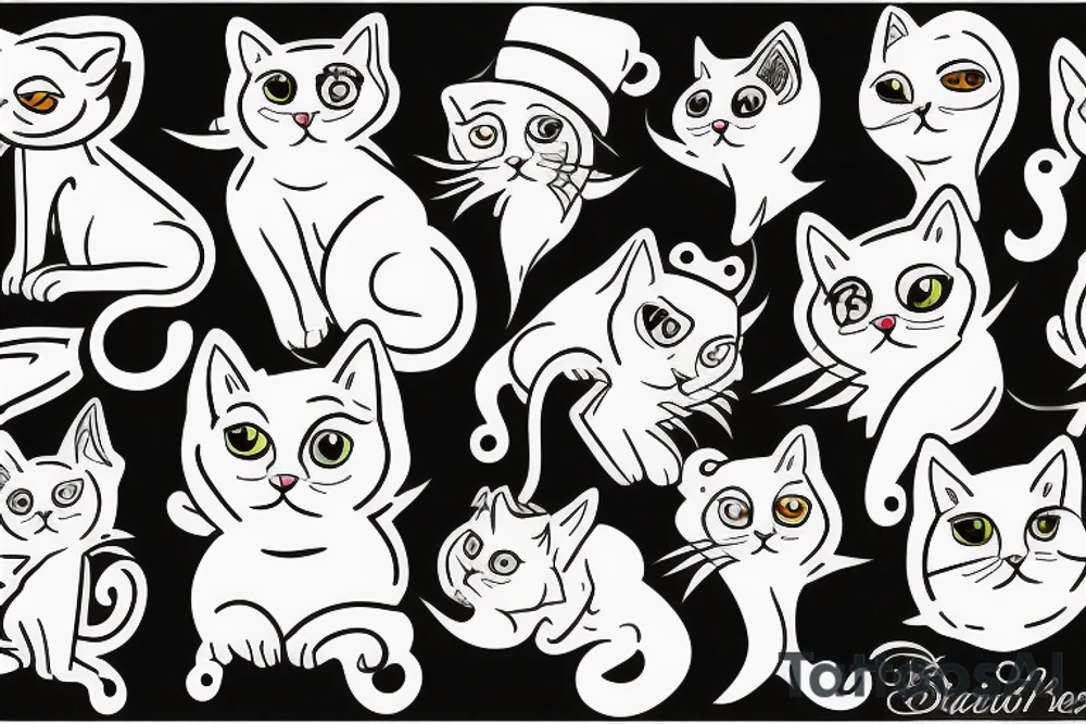 White cat with black hat tattoo idea