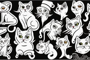 White cat with black hat tattoo idea