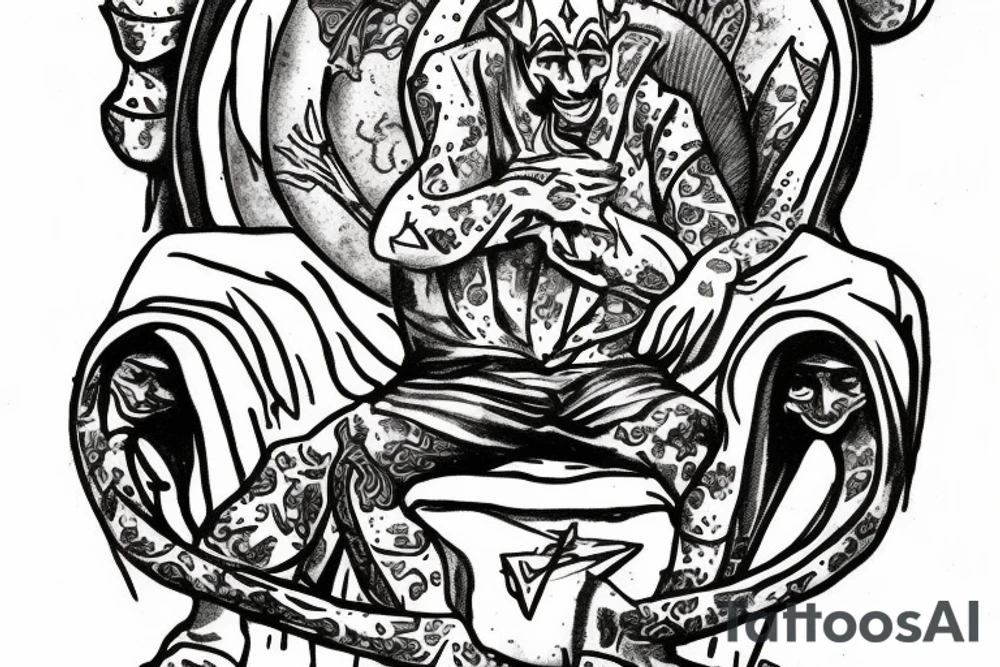 sad jester on royal throne tattoo idea