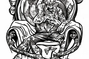 sad jester on royal throne tattoo idea