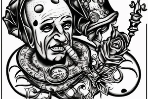 sad jester on royal throne tattoo idea