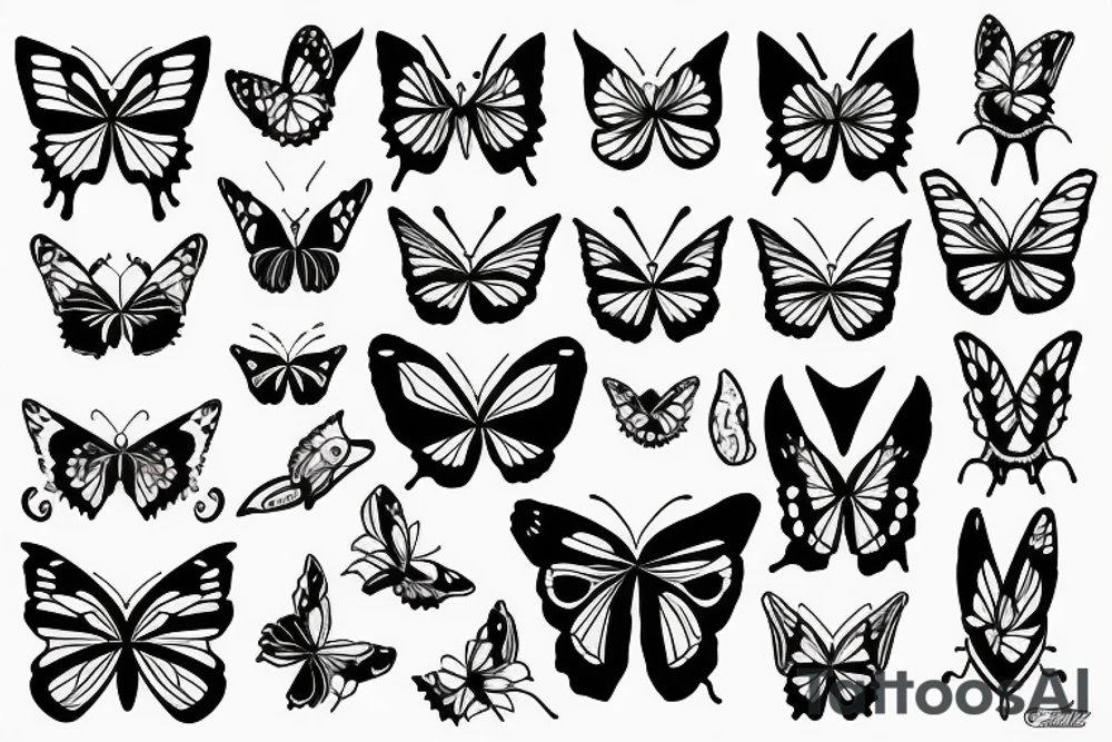 butterfly and art line and rose and dog tattoo idea
