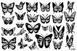 butterfly and art line and rose and dog tattoo idea