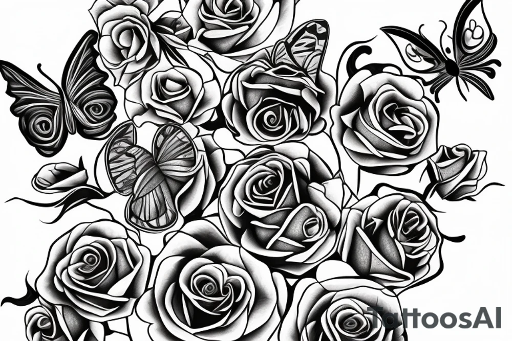 butterfly  art line roses  dog tattoo idea