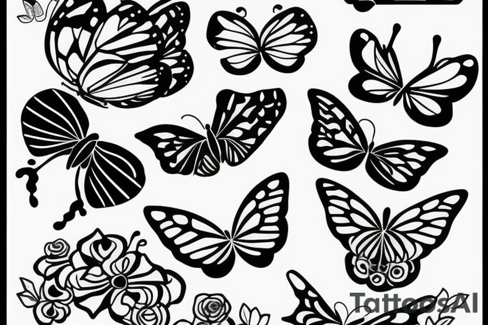 butterfly  art line roses  dog tattoo idea