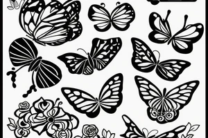 butterfly  art line roses  dog tattoo idea
