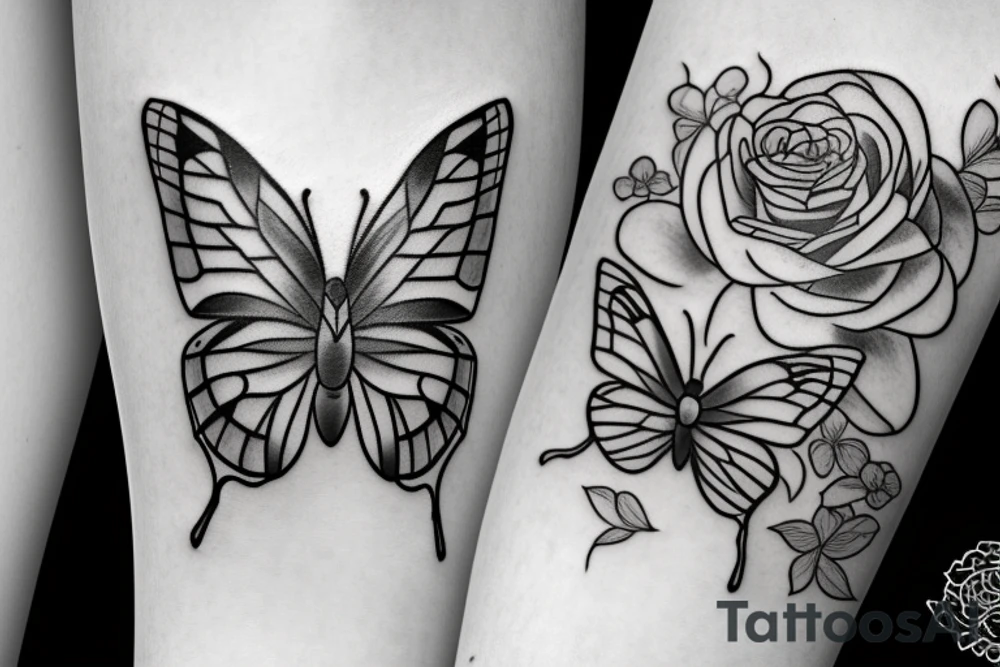 butterfly   roses  dog tattoo idea