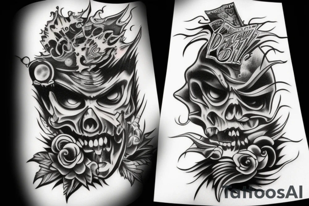 dark trash devil scary tattoo idea