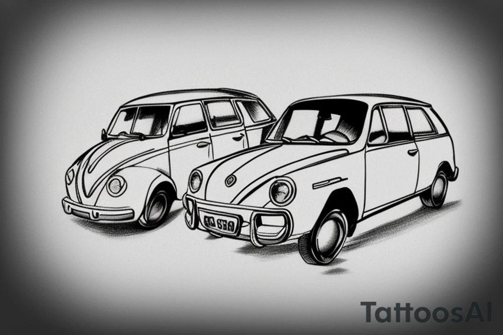 Volkswagen Polo on road trip with couple and dog tattoo idea