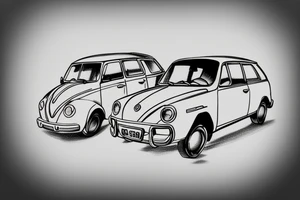 Volkswagen Polo on road trip with couple and dog tattoo idea