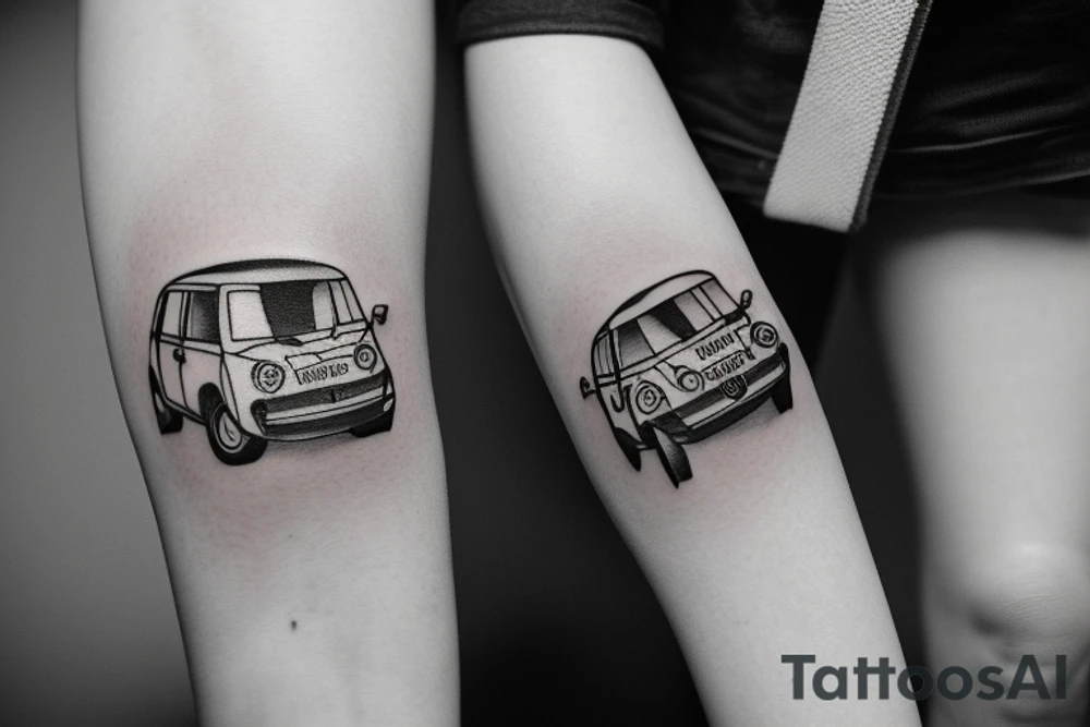 Volkswagen Polo on road trip with couple and dog tattoo idea