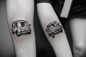 Volkswagen Polo on road trip with couple and dog tattoo idea