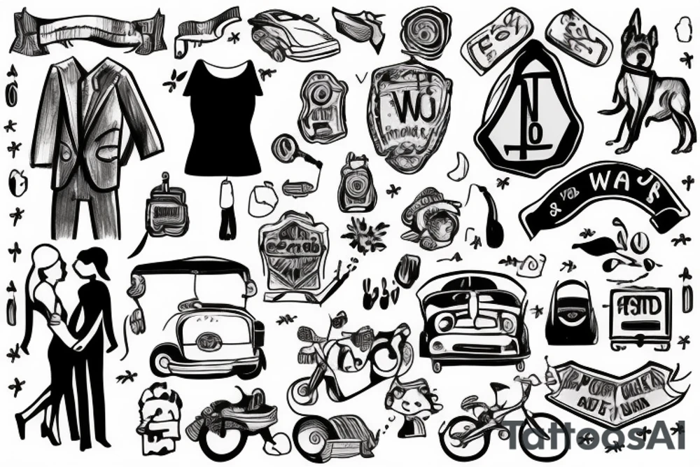 Man and woman with their dog on a Road trip tattoo idea