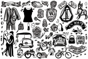 Man and woman with their dog on a Road trip tattoo idea