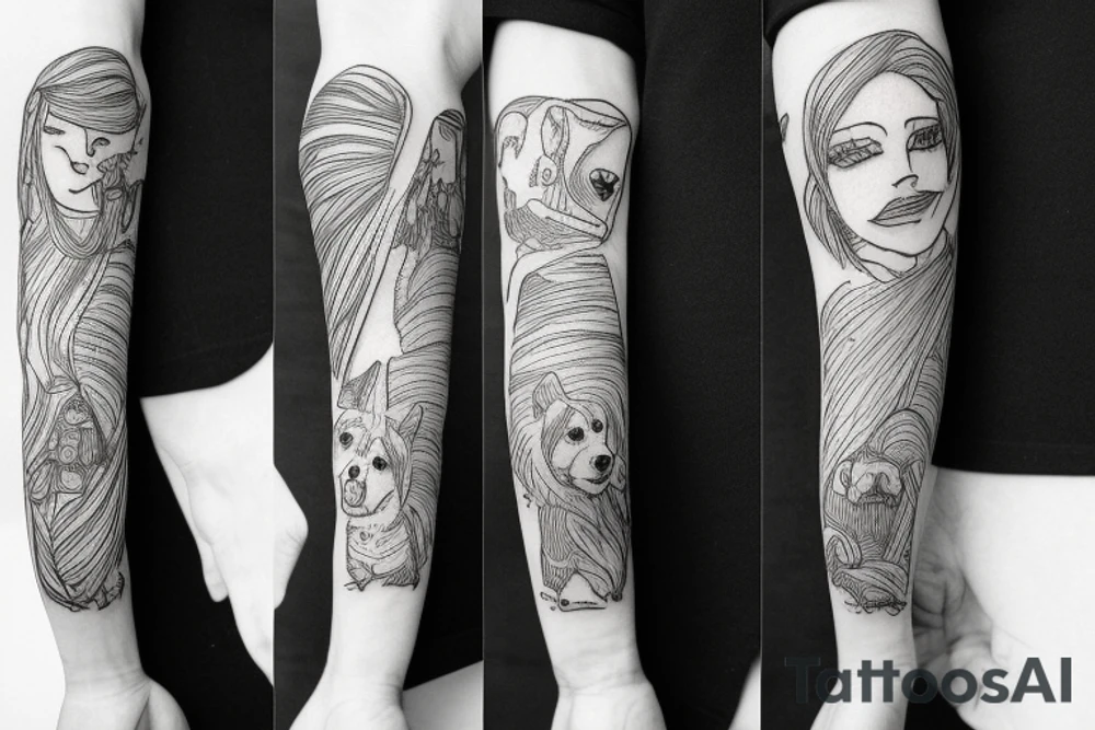 Man and woman with their dog on a Road trip tattoo idea