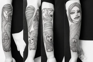 Man and woman with their dog on a Road trip tattoo idea