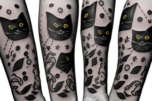 simple black cat ghost with blanket tattoo idea