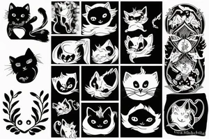 simple black cat ghost with blanket tattoo idea
