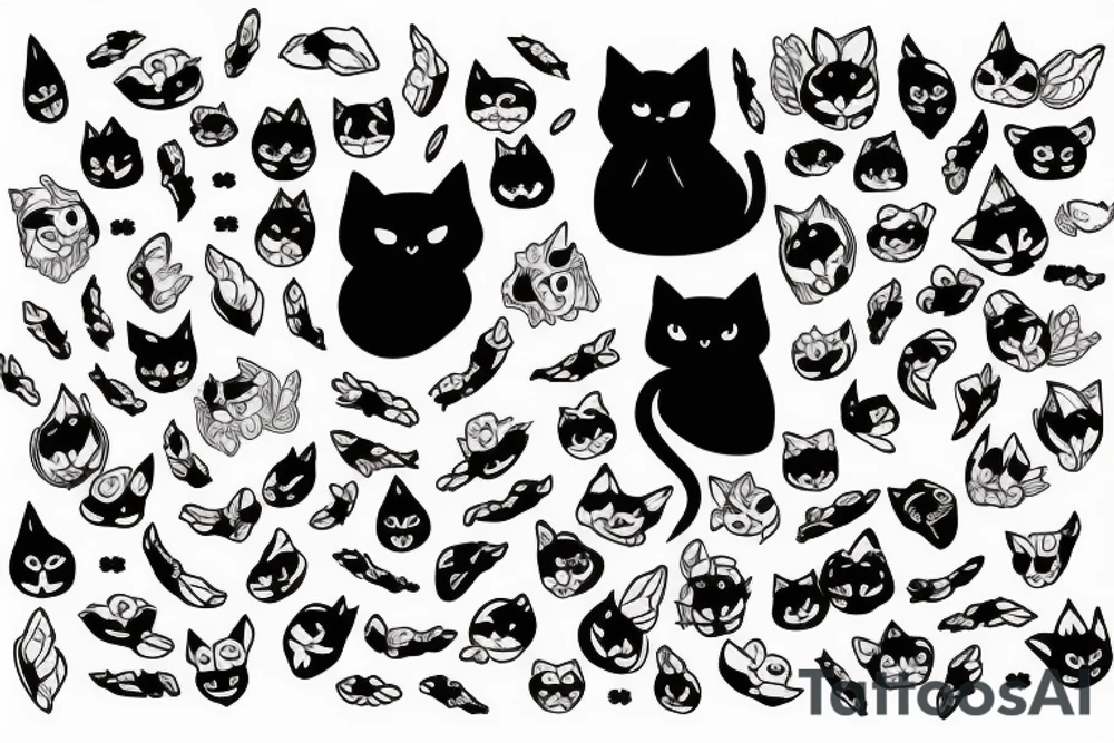 simple black cat ghost blanket tattoo idea