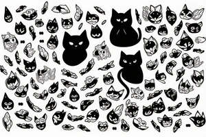 simple black cat ghost blanket tattoo idea