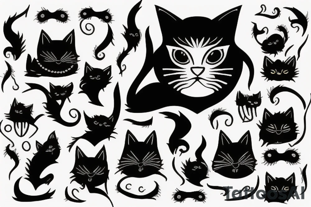 simple black cat ghost blanket tattoo idea