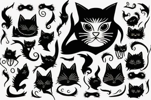 simple black cat ghost blanket tattoo idea