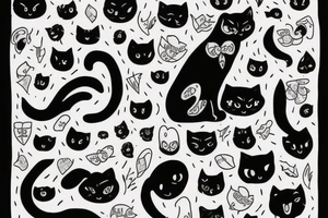 simple black cat ghost with white blanket tattoo idea