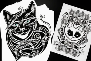simple black cat ghost with white blanket tattoo idea