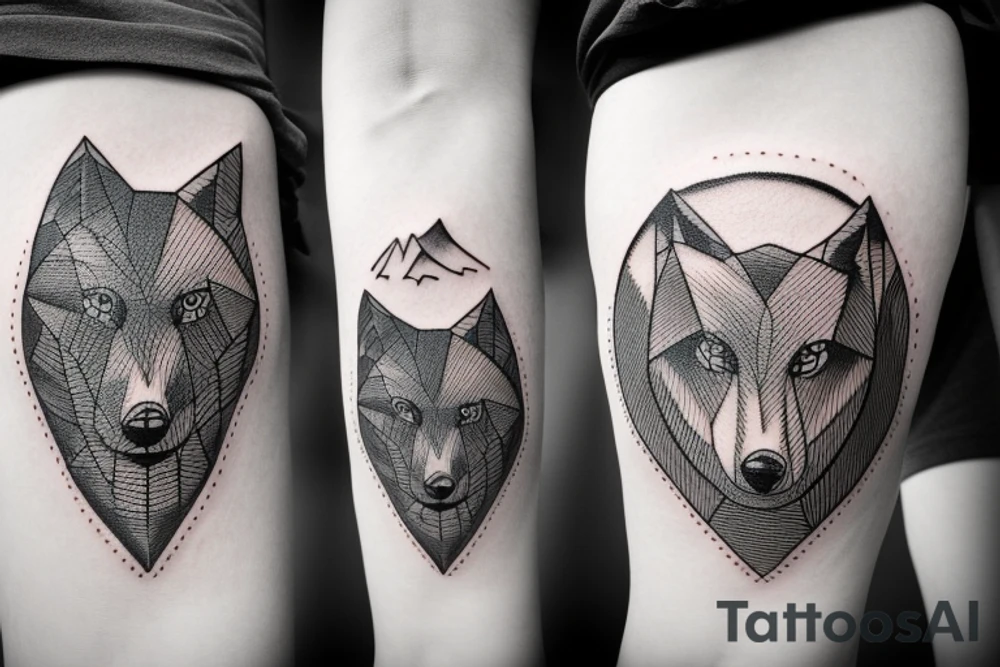 mountain, forest, wolf, mountain goat, mountain walk, couple, water, wildlife tattoo idea