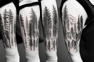 mountain, forest, wolf, mountain goat, mountain walk, couple, water, wildlife tattoo idea