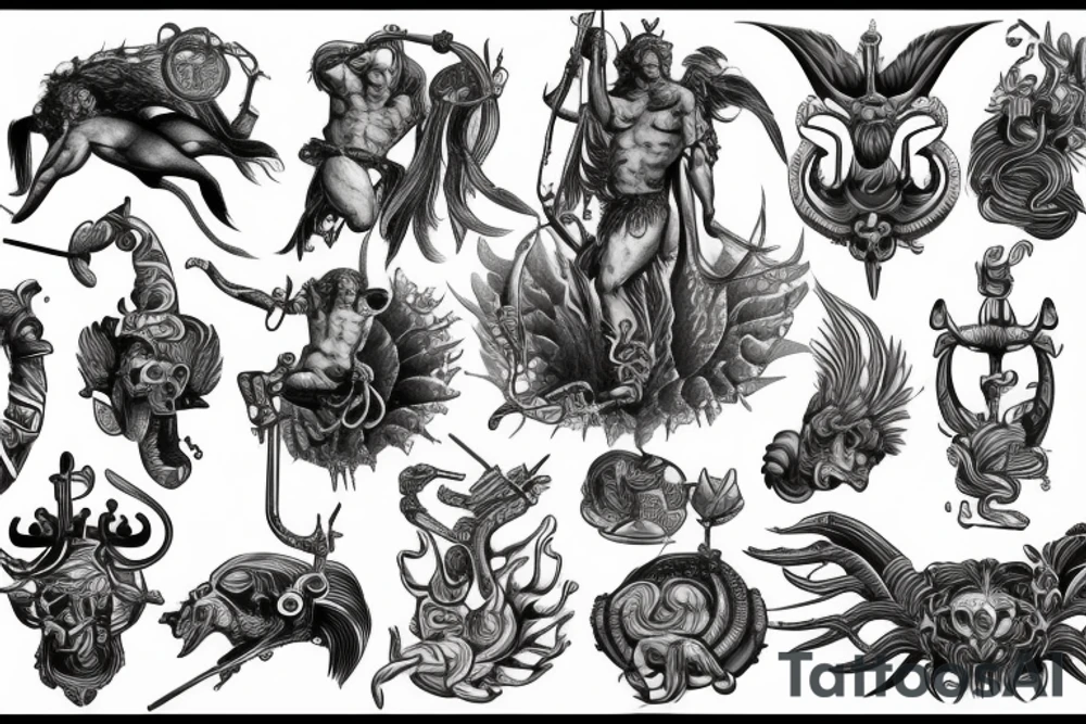 Neptun, trident, god of see, city Gdańsk, Powerful tattoo idea