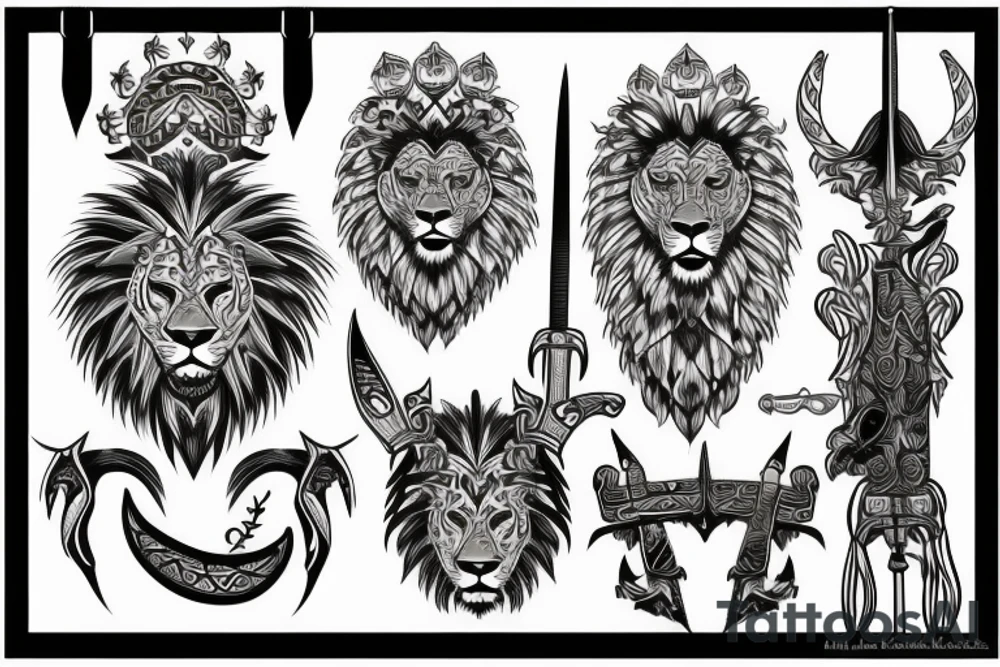 Lion with swords tattoo idea