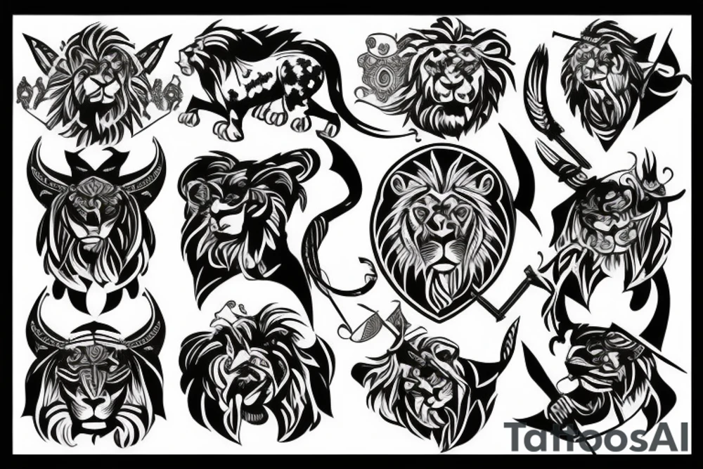 Lion with swords tattoo idea