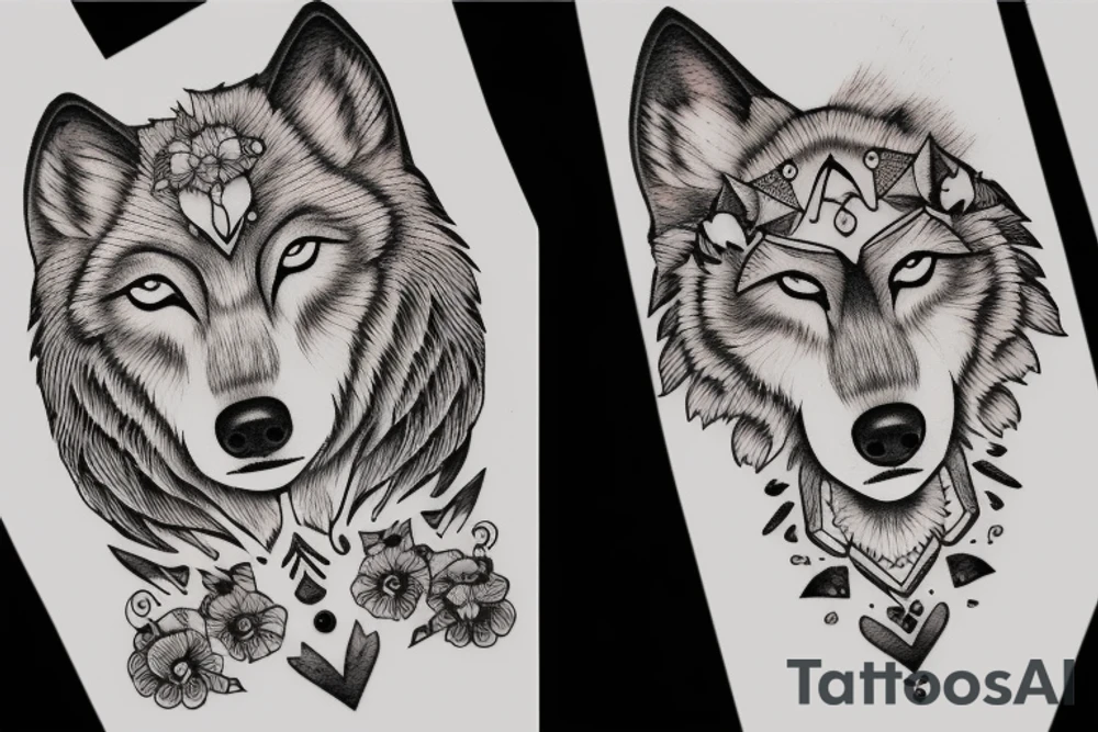 Girls with wolf un head tattoo idea