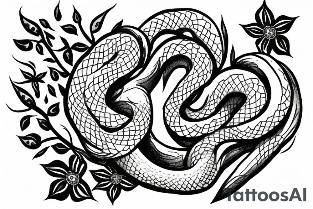 Snake with flowers tattoo idea