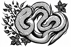 Snake with flowers tattoo idea