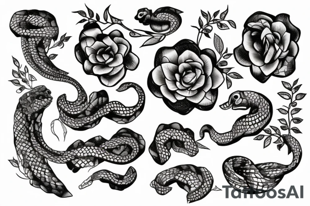 Snake arround flowers tattoo idea