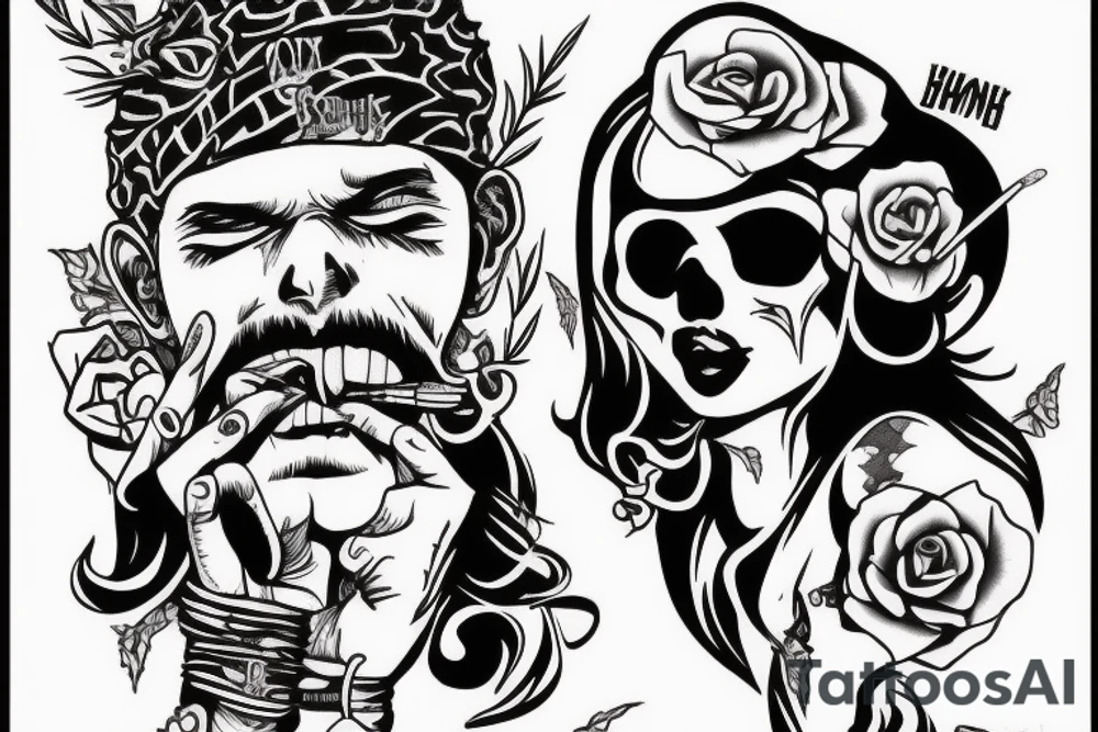 EviL hommie smokes a blunt with totally hot chick tattoo idea