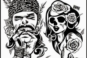EviL hommie smokes a blunt with totally hot chick tattoo idea