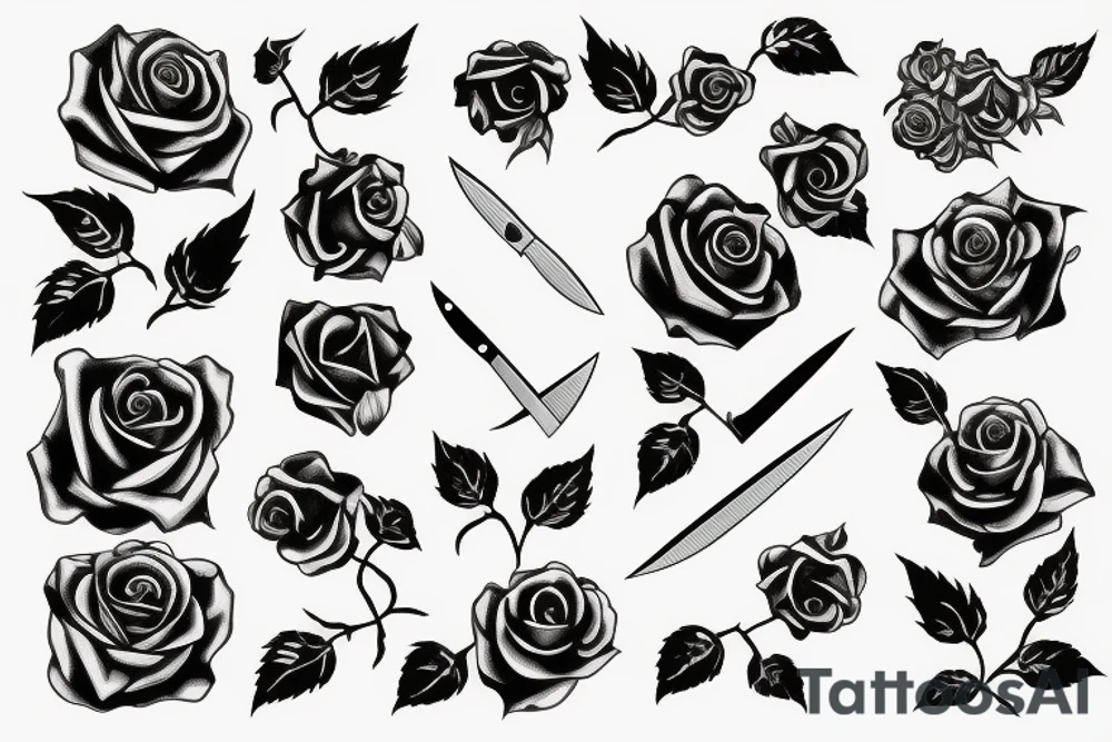 Knife with a rose tattoo idea