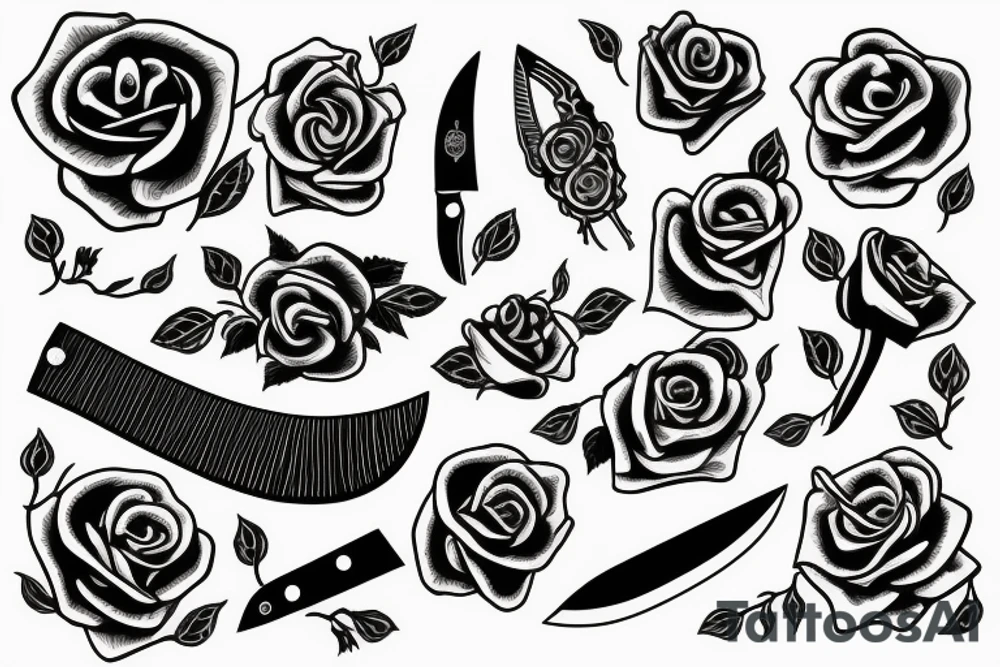 Knife with a rose tattoo idea