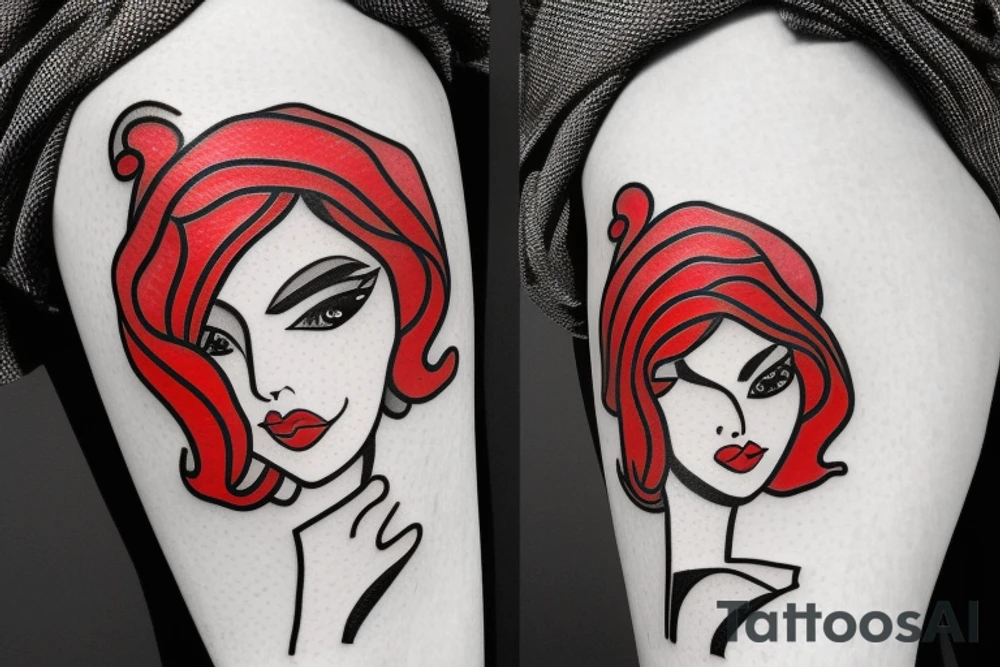 woman in red dress tattoo idea