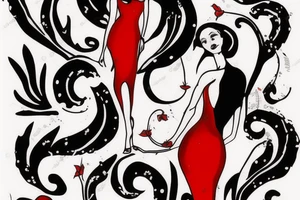 woman in red dress tattoo idea