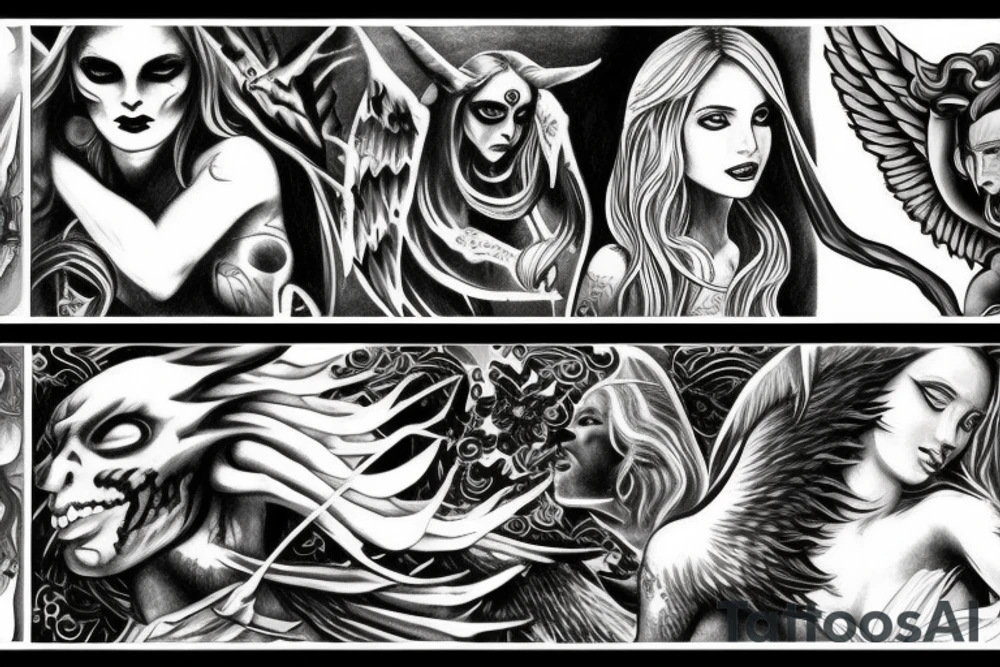 demon and angel, religion tattoo idea