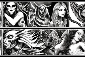 demon and angel, religion tattoo idea