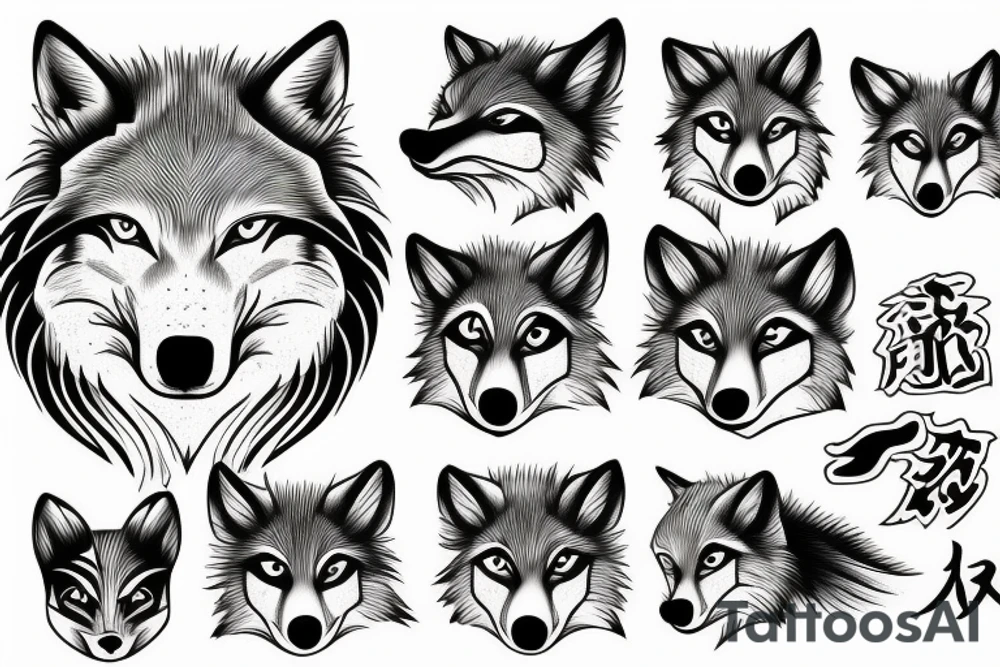 japanese wolf tattoo idea