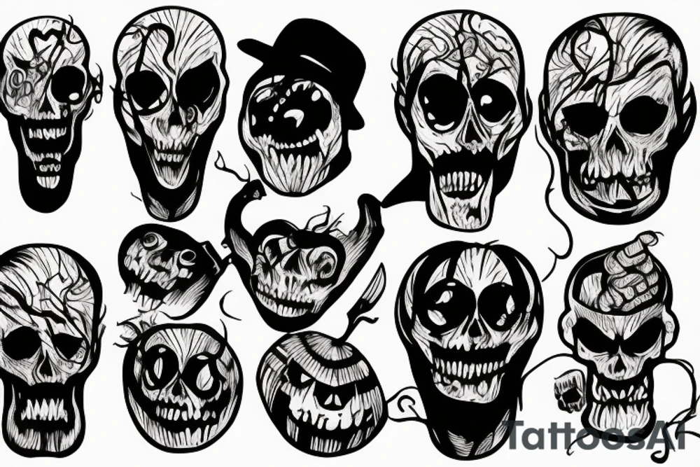 Scary guy holding pumpkin lollipop tattoo idea