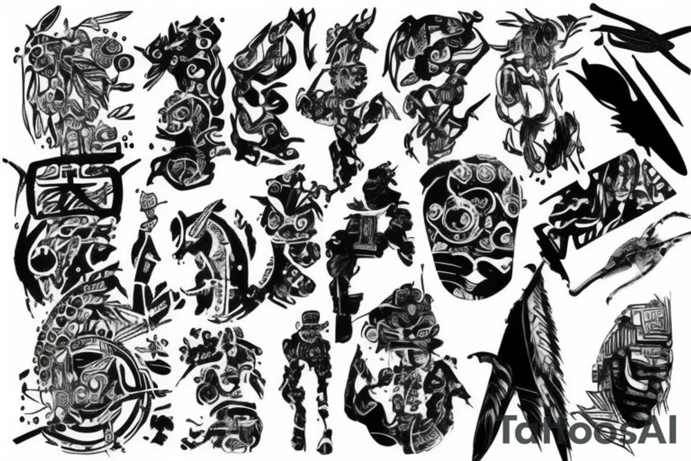 Cyberpunk, tribal, Japanese writing tattoo idea