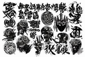 Cyberpunk, tribal, Japanese writing tattoo idea