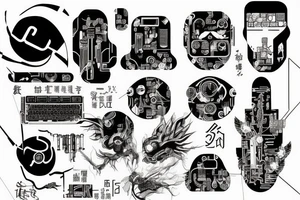 Cyberpunk, Japanese writing, circuit board tattoo idea
